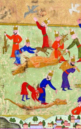 قصاب ها در حال ذبح گاو - نگارگری عثمانی